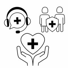 Vector art symbols set of health icons such as health complaints, family health and Maintain health 