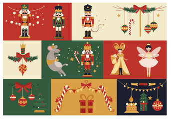 Festive Christmas Character Set with Nutcrackers Fairy and Mouse King.