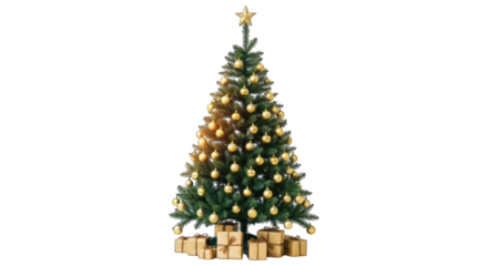 Christmas tree with gold ornaments and gifts (1)