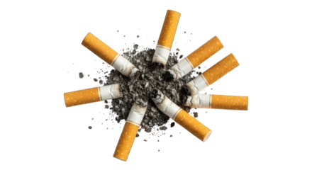 Cigarette butts in a cluster, ash explosion