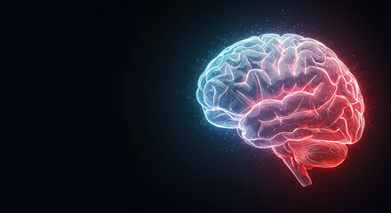 Abstract Glowing Brain:  Neurology, Neuroscience,  Medical Concept,  Dark Background,  Digital Art.
