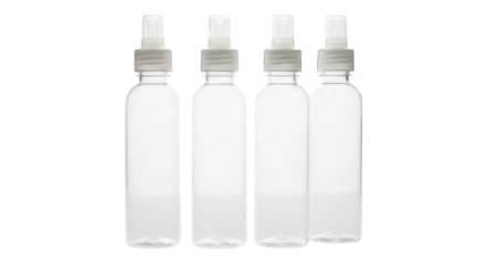Four clear plastic bottles with droppers