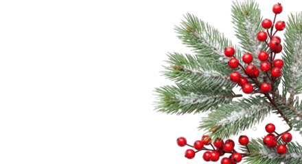 Snowy evergreen boughs with red berries