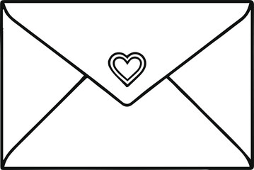 Black bold outline with white background, Minimal line art of closed envelope with heart seal, romantic theme 2