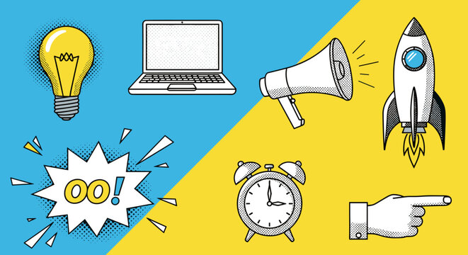 Collection of Business and Technology Icons for Startup Ideas.