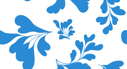 Blue floral pattern on white background seamless.