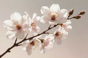 Obraz premium A vibrant pink cherry tree blossom blooms in the spring sun, with delicate petals gracing its branches