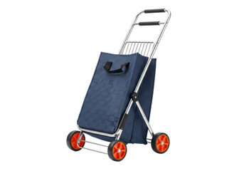 Isolated rolling shopping bag on frame with wheels and handle for personal use