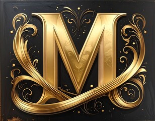 Ornate gold letter 'M' on dark background
