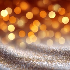 Elegant Golden Glitter Texture with Blurred Orange Bokeh Lights for Festive Celebration Backgrounds
