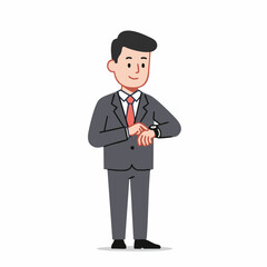 Flat Style Detailed Businessman Checking Time Management Timepiece Illustration