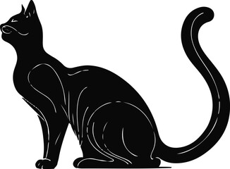 Black bold outline with white background, Outline of cat stretching its back, elegant line work