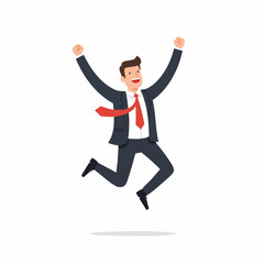 Flat Style Successful Businessman Jumping High in Air Celebration Illustration
