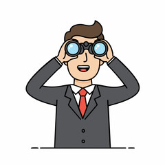 Cartoon Style Businessman Looking Through Binoculars Illustration Graphic Resource