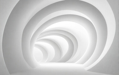 Obraz premium Abstract white curved tunnel with smooth geometric shapes