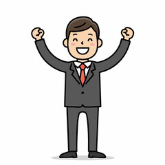 Cartoon Flat Illustration of Businessman Celebrating Success with Arms Raised