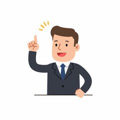 Cartoon Cheerful Businessman Pointing Upwards Showing Solution or Idea Illustration