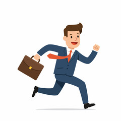 Cartoon Flat Illustration of Running Businessman Late for Appointment Character