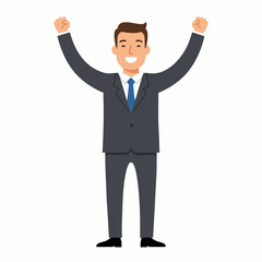 Flat Style Smiling Businessman Celebrating Success With Arms Raised Illustration