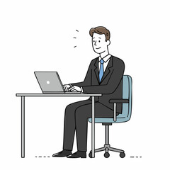 Flat Style Illustration of Man Working at Desk with Laptop Character