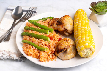 chicken thighs with rice and  corn