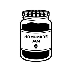 Homemade Jam Jar With Strawberry Icon And Label.