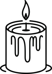 Black bold outline with white background, Outline vector of candle with melting wax, cozy mood 1