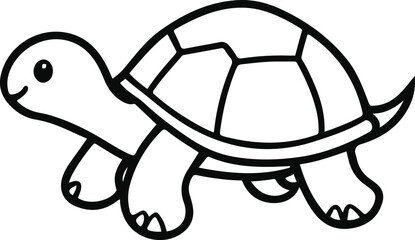 Black bold outline with white background, Outline vector of cute turtle walking slowly, clean black contour 2