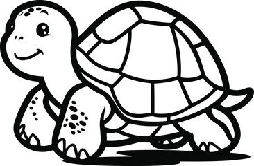 Black bold outline with white background, Outline vector of cute turtle walking slowly, clean black contour 1