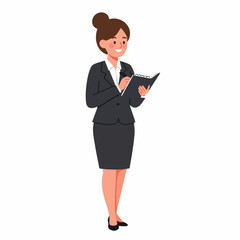 Cartoon Full Body Businesswoman Taking Notes Professional Female Character Illustration