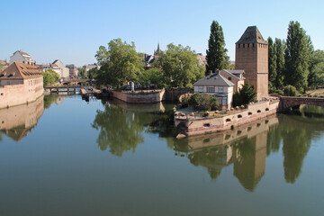 river ill, bridge and fortifications in strasbourg in alsace in france  © frdric