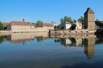 river ill, bridge and fortifications in strasbourg in alsace in france 
