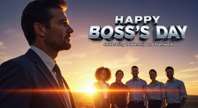 Business team celebrating Boss's Day with leader in focus  
