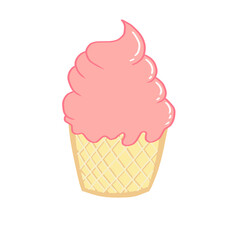 Pink soft serve ice cream vector illustration. Hand drawn sweet strawberry ice cream cone isolated illustration for dessert menus, summer food