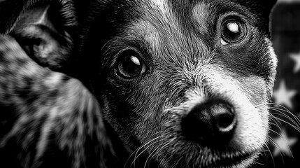 Close-up of a curious dog staring intently at the camera