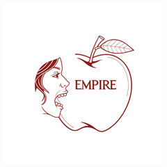 Woman s face emerging from an apple with the word empire