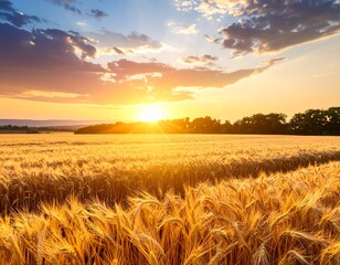 Obraz premium Golden wheat field at sunset (5)