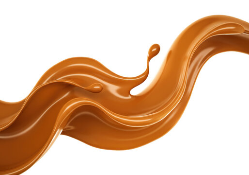 Isolated flowing stream of caramel or toffee, sweet splash for dessert or topping design