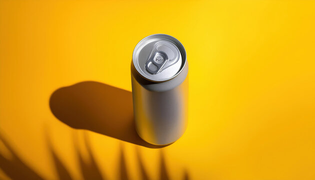 Aluminum drinks can isolated on colorful background, creative lighting. Copy space, ready for mockup