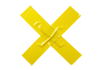 Isolated yellow masking tape cross, fixing something, taped adhesive paper strips together