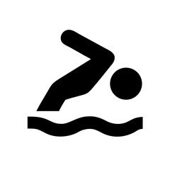 Solid Black Silhouette of Swimmer in Freestyle Stroke &ndash; Water Sports Vector Icon