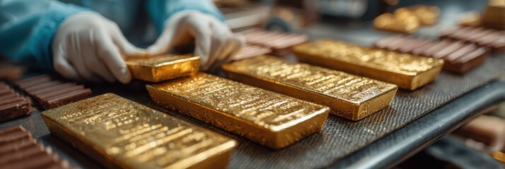 Workers handling gold bars in a secure facility during a weekday afternoon