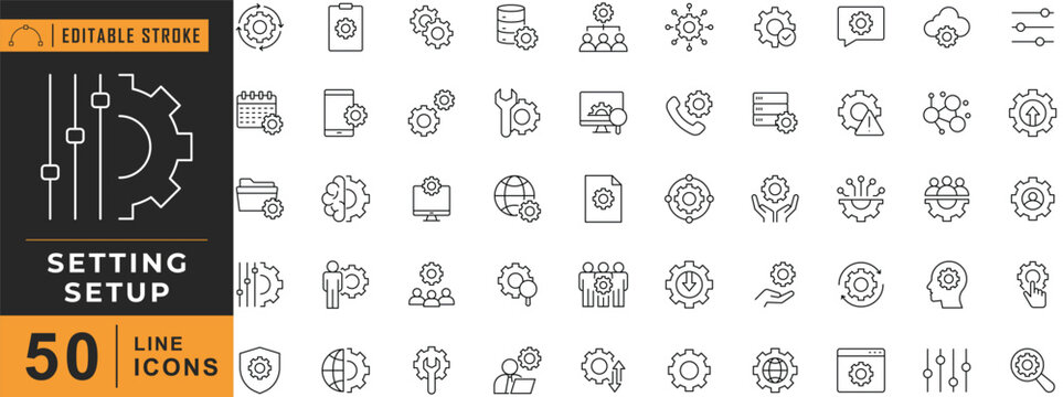 Setting Setup line editable icon set. Vector illustration.