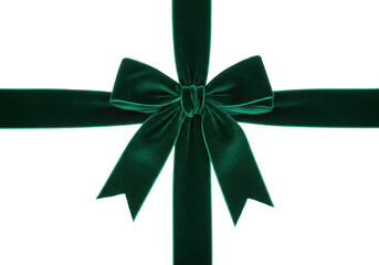 Isolated Green Velvet Ribbon Bow Decoration for Gift Packaging, Celebration Theme