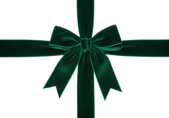 Isolated Green Velvet Ribbon Bow Decoration for Gift Packaging, Celebration Theme