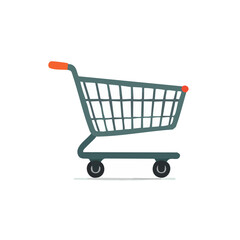 Teal Shopping Cart with Orange Handle and Red Stoppers Side View Illustration.