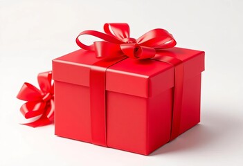 A vibrant red gift box, perfectly square, sits alone on a pure white background,  studio shot,  container