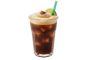 Isolated cold brew coffee beverage with lime and straw, refreshing summer treat, drink