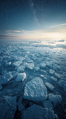 流氷の静寂に包まれた夜空