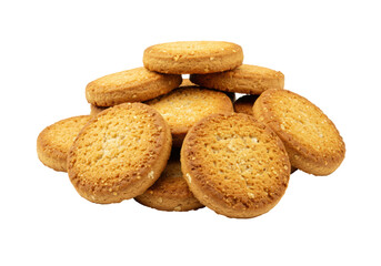 Isolated butter cookies in a pile are a delicious treat, baked snack, and tasty dessert for all